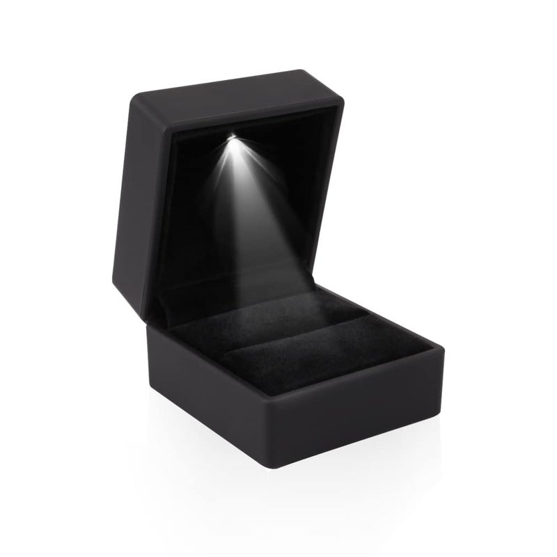 iSuperbÂ® Ring Box Black Jewelry Case Organizer with LED Light Gift Box - Image 1